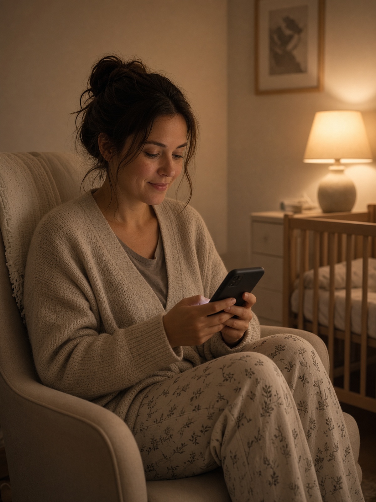 Parent checking the Firstday caregiver app at night